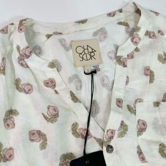 Chaser Top Womens Small cream bloomcore Floral Heirloom Shirttail Blouse NWT - Picture 6 of 9